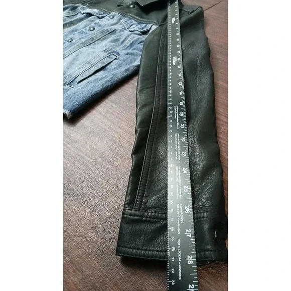 Blank NYC Black Faux Leather Jacket Blue Denim Womens Fashion Fall Size XS #316C - Picture 6 of 9